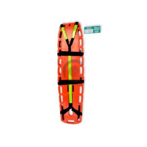 Camilla plástica de emergencia color naranja con arnés y aviso en poliestireno